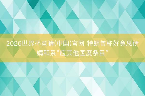 2026世界杯竞猜(中国)官网 特朗普称好意思伊媾和系“应其他国度条目”