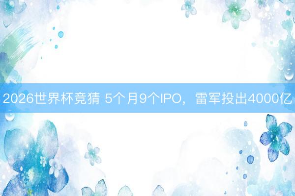 2026世界杯竞猜 5个月9个IPO，雷军投出4000亿