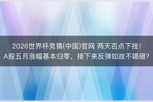 2026世界杯竞猜(中国)官网 两天百点下挫!A股五月涨幅基本归零,接下来反弹如故不竭砸?