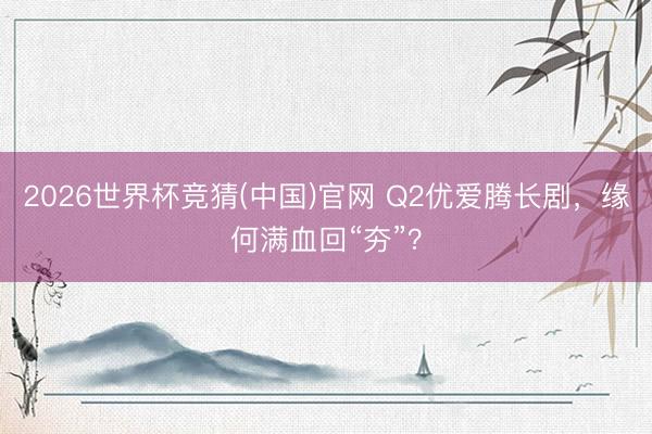 2026世界杯竞猜(中国)官网 Q2优爱腾长剧，缘何满血回“夯”？
