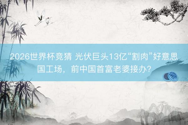 2026世界杯竞猜 光伏巨头13亿“割肉”好意思国工场，前中国首富老婆接办？