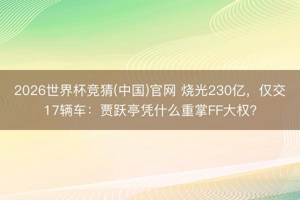 2026世界杯竞猜(中国)官网 烧光230亿，仅交17辆车：贾跃亭凭什么重掌FF大权？
