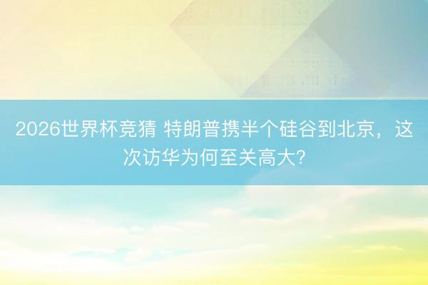 2026世界杯竞猜 特朗普携半个硅谷到北京，这次访华为何至关高大？