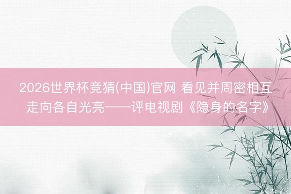 2026世界杯竞猜(中国)官网 看见并周密相互 走向各自光亮——评电视剧《隐身的名字》