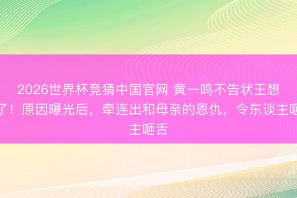 2026世界杯竞猜中国官网 黄一鸣不告状王想聪了！原因曝光后，牵连出和母亲的恩仇，令东谈主咂舌