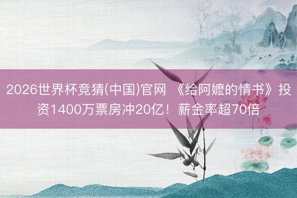 2026世界杯竞猜(中国)官网 《给阿嬷的情书》投资1400万票房冲20亿！薪金率超70倍