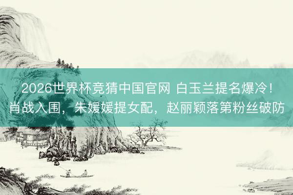 2026世界杯竞猜中国官网 白玉兰提名爆冷!肖战入围,朱媛媛提女配,赵丽颖落第粉丝破防