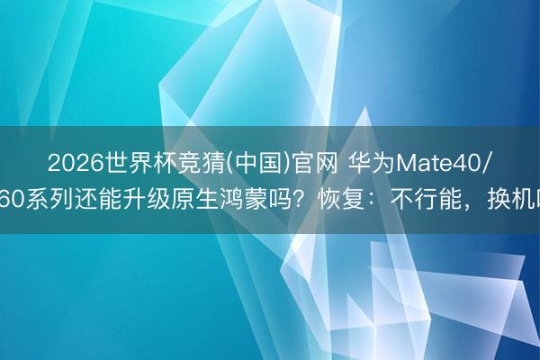 2026世界杯竞猜(中国)官网 华为Mate40/P60系列还能升级原生鸿蒙吗？恢复：不行能，换机吧
